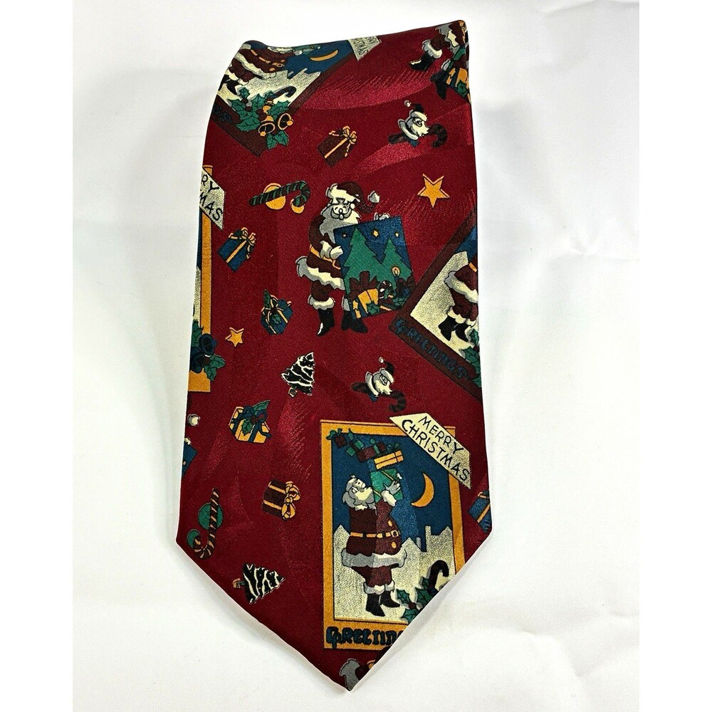 Vintage SWANK Christmas Tie Santa Claus Holiday Novelty Hand Tailored USA
